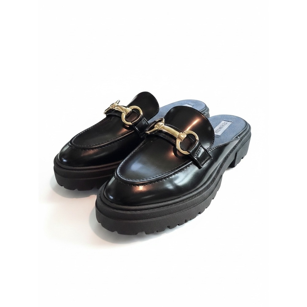 Steve Madden Lug Sole Mules 8.5 Black Horsebit Chunky Platform Dark Academia